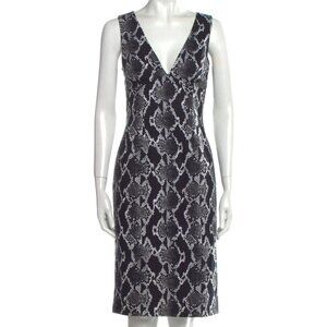 Michael Kors Black & White Snake Print Sleeveless V-Neck Sheath Midi Dress 6